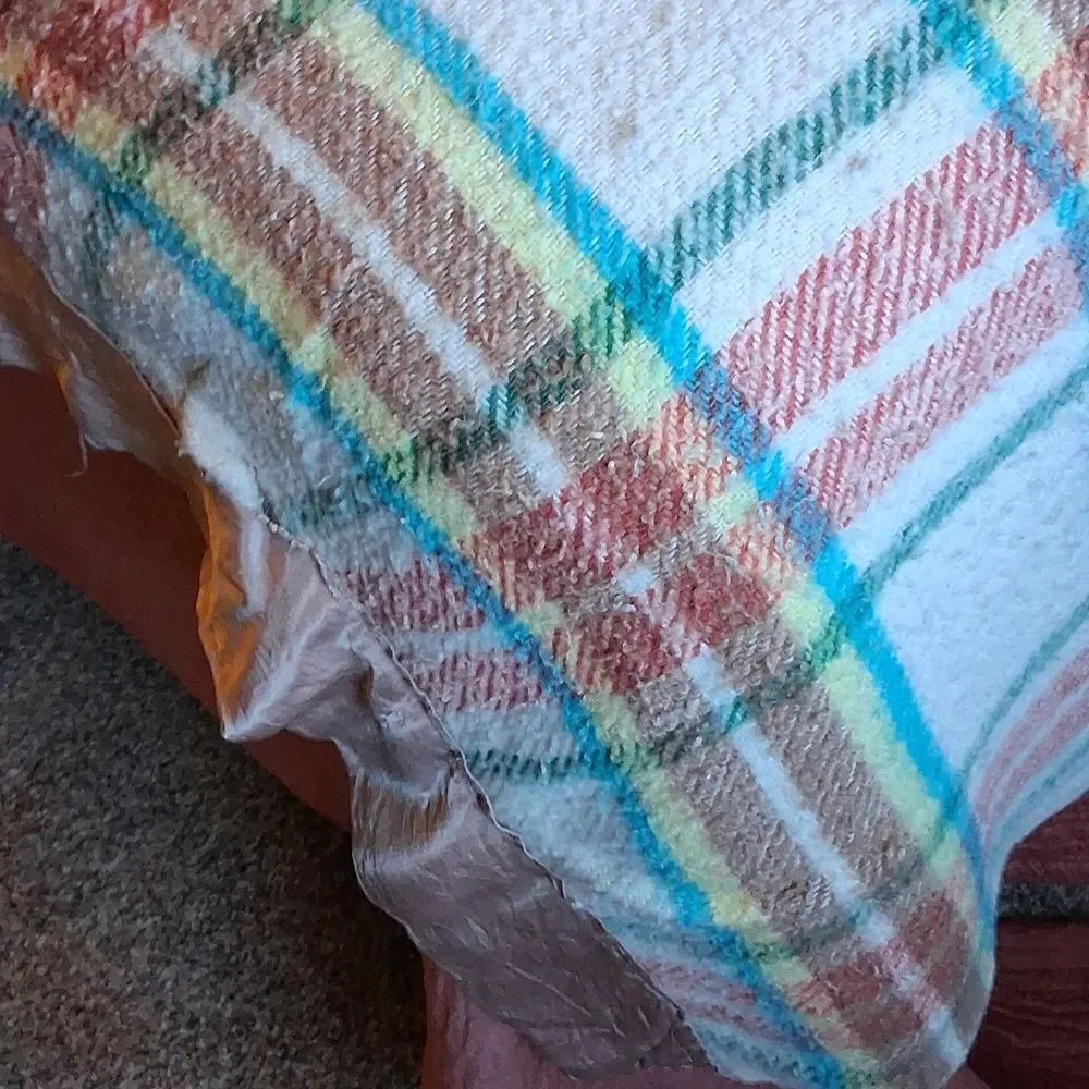 Acrylic Plaid Blanket Green White Pastels 75